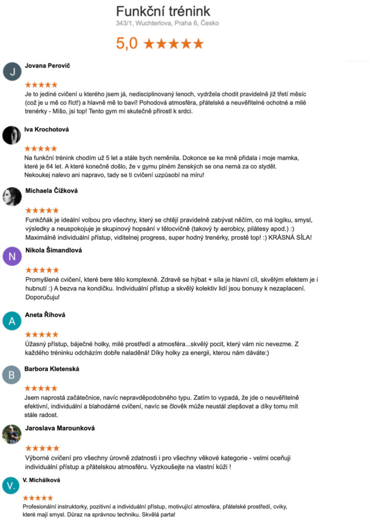Funkční trénink Praha - reference našich žaček
