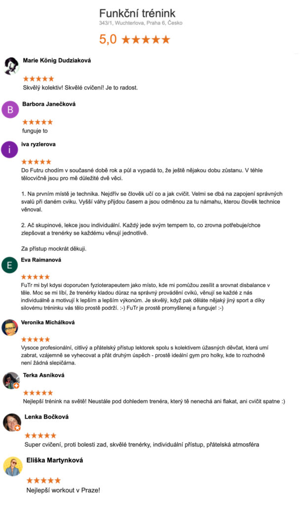 Funkční trénink Praha - reference našich žaček